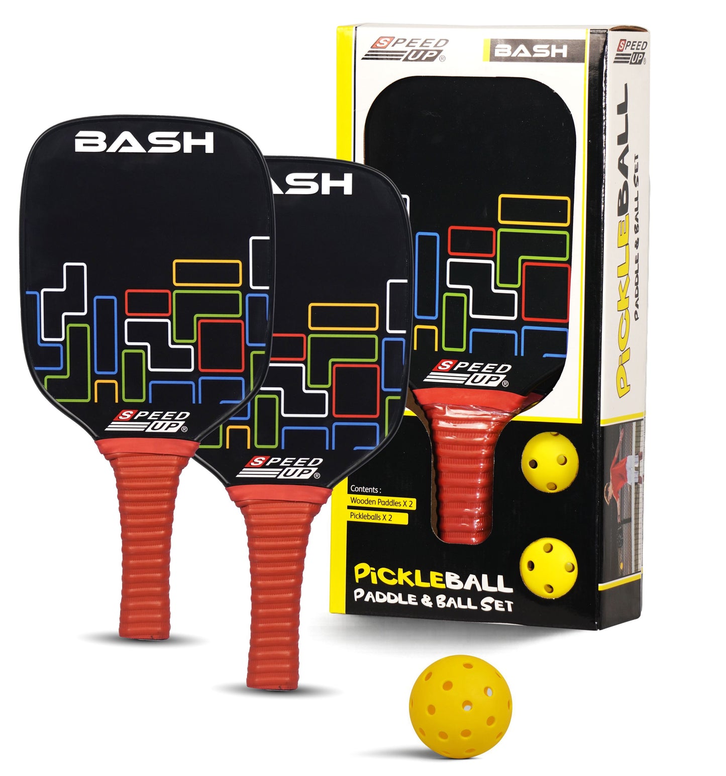 Speed Up Square Wooden Pickleball Paddle and Ball Set