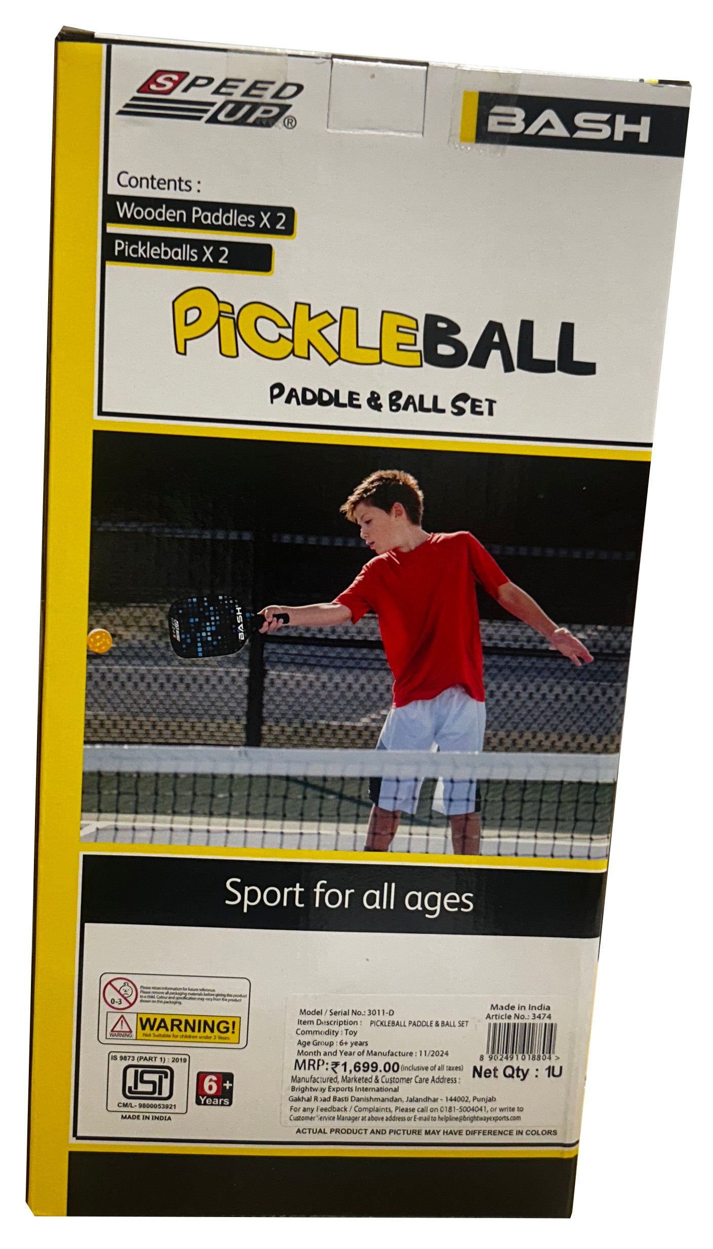 Speed Up Square Wooden Pickleball Paddle and Ball Set